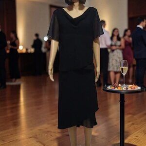 Vintage Black Chiffon Skirt Set Amanda Smith Made in Hong Kong Beaded Size 14